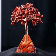 Natural Red Jasper Chips Tree Decorations, Gemstone Pyramid Base with Copper Wire Feng Shui Energy Stone Gift for Home Office Desktop Ornament, 90~100mm(PW-WG33019-04)
