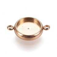 Ion Plating(IP) 304 Stainless Steel Links Connectors Settings, Plain Edge Bezel Cups, Flat Round, Rose Gold, Tray: 10mm, 18x12.5x3mm, Hole: 1.8mm(STAS-K202-02D-RG)