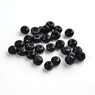 Dyed Natural Wood Beads, Round, Black, 4~5x3mm, Hole: 1.2mm, about 37340pcs/1000g(WOOD-S614-10-LF)