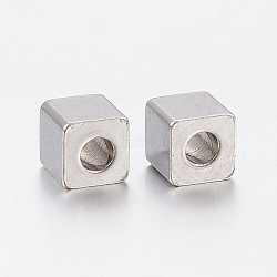 304 Stainless Steel Beads, Cube, Stainless Steel Color, 5x5x5mm, Hole: 3mm(STAS-F148-5x5-06P)