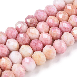 Faceted Electroplated Glass Beads Strands, AB Color Plated, Rondelle, Pink, 7~7.5x5.5~6mm, Hole: 1.4mm, about 65pcs/strand, 15.35~15.55 inch(39~39.5cm)(GLAA-C023-02-09-A)