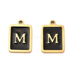 304 Stainless Steel Pendants, with Enamel, Rectangle with Letter Charm, Golden, Letter M, 17.5x12x1.5mm, Hole: 1.5mm(STAS-K265-11G-M)