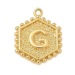 Brass Pendants, Hexagon Letter Charms, Letter G, 20x16x2.5mm, Hole: 1.5mm(KK-B126-01G-G)