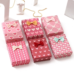 Cardboard Gift Box Jewelry Set Boxes, for Ring, Earring, Rectangle with Bowkont, Mixed Color, 8x5x3cm(PW-WGF5D8E-01)