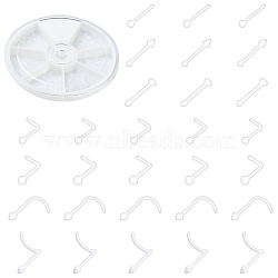 120Pcs 6 Style Acrylic L-Shaped Nose Ring, Nose Bone Rings, Piercing Body Jewelry for Her, Clear, 8~11x5.5~11x2~3.5mm, Pin: 0.7mm, 20pcs/style(AJEW-YW0001-11A)