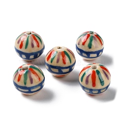 Handmade Porcelain Beads, Famille Rose Porcelain, Round, Beige, 12~13.5mm, Hole: 1.8mm(PORC-G011-07D)