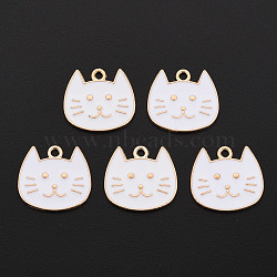 Alloy Enamel Pendants, Cadmium Free & Lead Free, Light Gold, Cat, White, 16x17x1.5mm, Hole: 1.6mm(X-ENAM-S121-182D)