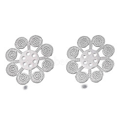 Brass Stud Earring Findings, with Vertical Loop, Cadmium Free & Nickel Free & Lead Free, Flower, Platinum, 25x25mm, Hole: 1.5mm, Pin: 0.8mm(KK-N232-334P)