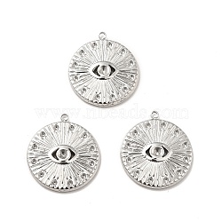 304 Stainless Steel Pendants Rhinestone Setting, Flat Round with Eye, Stainless Steel Color, 23.5x21x3mm, Hole: 1.4mm, Fit for 1.2~2mm Rhinestone(STAS-I197-022P)