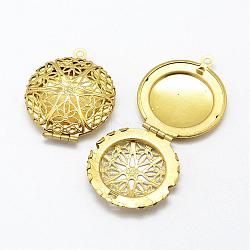 Brass Locket Pendants, Flat Round, Nickel Free, Raw(Unplated), 32x27x7mm, Hole: 2mm(KK-P094-22)