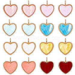 SUNNYCLUE 48Pcs 8 Colors Acrylic Pendants, with Light Gold Plated Alloy Findings, Heart, Mixed Color, 18x16x3mm, Hole: 2mm, 6pcs/color(FIND-SC0005-18)