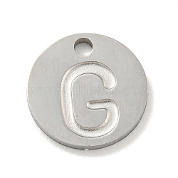 Non-Tarnish 304 Stainless Steel Pendants, Laser Cut, Flat Round with Letter Charm, Stainless Steel Color, Letter G, 10x1mm, Hole: 1.4mm(FIND-M017-02P-G)