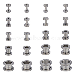 20Pcs 10 Size 304 Stainless Steel Ear Plugs Gauges, Screw Tunnel Ear Expander for Men Women, Stainless Steel Color, 10x6~24mm, Hole: 0.8~11mm, 2Pcs/size(EJEW-DC0001-29)