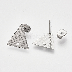 Non-Tarnish 304 Stainless Steel Stud Earring Findings, with Ear Nuts/Earring Backs, Triangle, Stainless Steel Color, 13.5x13mm, Hole: 1mm, Pin: 0.7mm(X-STAS-S079-69B)