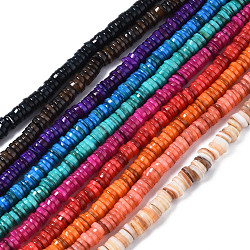 Natural Freshwater Shell Beads Strands, Dyed, Flat Round/Disc, Heishi Beads, Mixed Color, 5~6x1~2mm, Hole: 1mm, about 205~215pcs/strand, 15.35 inch(39cm)(SHEL-S278-025)
