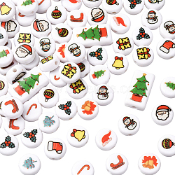 100Pcs Christmas Theme Printed Opaque Acrylic Beads, Mixed Shapes, Mixed Color, 10~18.5x10~10.5x5~6mm, Hole: 1.8~ 2mm(OACR-SP0001-93)