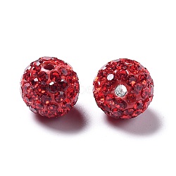 Grade A Rhinestone Beads, Pave Disco Ball Beads, Resin and China Clay, Round, Red, PP11(1.7~1.8mm), 10mm, Hole: 1.5mm(RB-B026-27)