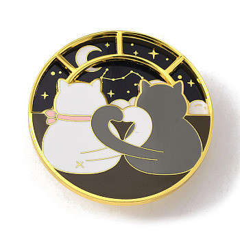 Rotating Cat Enamel Pin, Gold Plated Alloy Flat Round Badge for Backpack Clothes, Colorful, 50x5mm