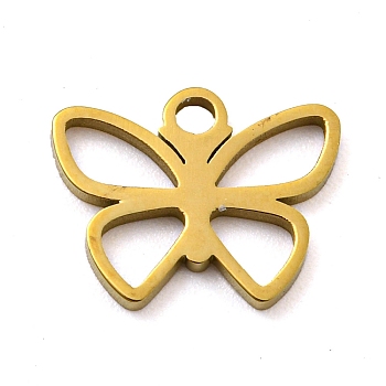 Ion Plating(IP) 316 Surgical Stainless Steel Charms, Laser Cut, Butterfly Charms, Real 18K Gold Plated, 9.5x12x1mm, Hole: 1.6mm