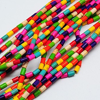 Synthetic Turquoise Beads Strands, Dyed, Column, Mixed Color, 13x6mm, Hole: 1mm, about 30pcs/strand, 15.75 inch