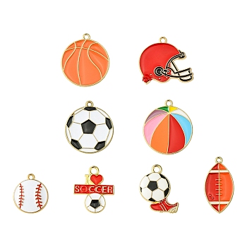 8Pcs 8 Styles Alloy Enamel Pendants, Sports Ball, Mixed Shapes, 21~30c15~28x1.5~3mm, Hole: 1.6~2.5mm, 1pc/style