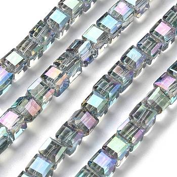 Electroplate Glass Beads Strands, Cube, Faceted, Dark Sea Green, 7x7x7mm, Hole: 1.4mm, about 99pcs/strand, 27.44''(69.7cm)