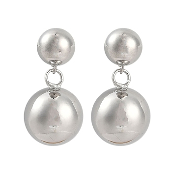 Smooth Spherical Geometric Brass Dangle Earrings for Women, Long-Lasting Plated, Stainless Steel Color, 32x15.5mm