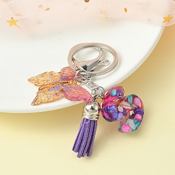 Resin Letter & Acrylic Butterfly Charms Keychain, Tassel Pendant Keychain with Alloy Keychain Clasp, Letter S, 9cm