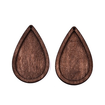 Natural Poplar Wood Big Pendants, Dyed, Teardrop, Saddle Brown, 58.5x36x3mm, Hole: 2mm