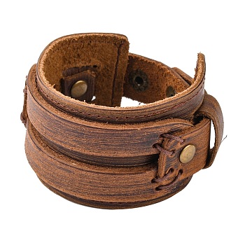 Leather Wrap Snap Bracelets, Saddle Brown, 220~240mm(8-5/8 inch~9-1/2 inch)