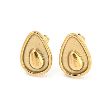 304 Stainless Steel Stud Earrings, Avocado, Real 18K Gold Plated, 14x10mm