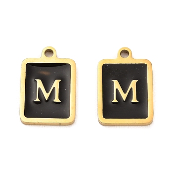 304 Stainless Steel Pendants, with Enamel, Rectangle with Letter Charm, Golden, Letter M, 17.5x12x1.5mm, Hole: 1.5mm