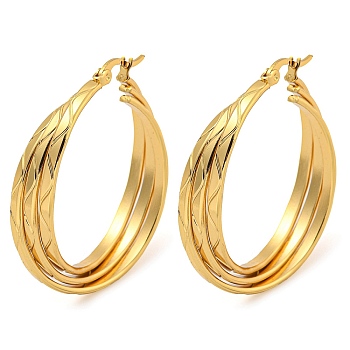 202 Stainless Steel Multi Layered Hoop Earrings, with 304 Stainless Steel Pins for Women, Golden, 35x8mm