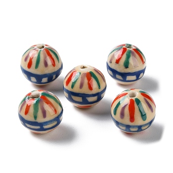 Handmade Porcelain Beads, Famille Rose Porcelain, Round, Beige, 12~13.5mm, Hole: 1.8mm
