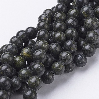 Gemstone Beads Strands, Natural Serpentine/Green Lace Stone, Round, Olive Drab, Size: about 10mm in diameter, hole: 1mm, about 40pcs/strands, 16 inch