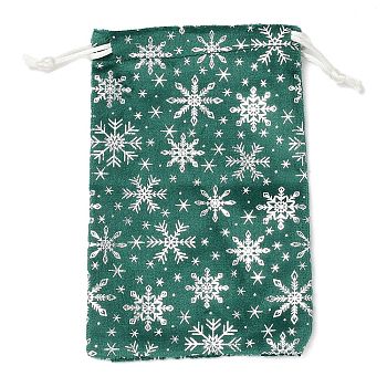 Silver Stamping Christmas Velvet Storage Bags, Drawstring Bags, Rectangle, Green, Snowflake, 16x10x0.01cm