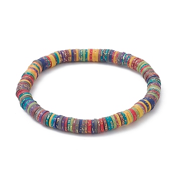 Polymer Clay Disc Heishi Surfer Stretch Bracelets, Preppy Bracelet, Colorful, Inner Diameter: 2-1/4 inch(5.7cm)