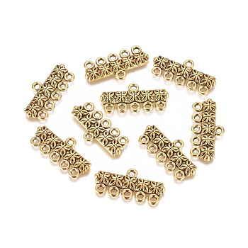 Tibetan Style Alloy Chandelier Components Links, 5-Strand Reducer Connector, Antique Golden, Lead Free and Cadmium Free, 12mm wide, 25mm long, hole: 1.5mm