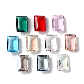 Transparent Glass Rhinestone Cabochons, Faceted, Rectangle, Pointed Back, Mixed Color, 14x10x6mm