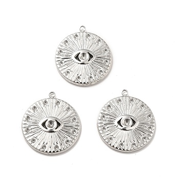 304 Stainless Steel Pendants Rhinestone Setting, Flat Round with Eye, Stainless Steel Color, 23.5x21x3mm, Hole: 1.4mm, Fit for 1.2~2mm Rhinestone