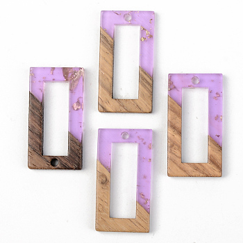 Transparent Resin & Walnut Wood Pendants, with Gold Foil, Rectangle, Lilac, 28x15x3mm, Hole: 2mm