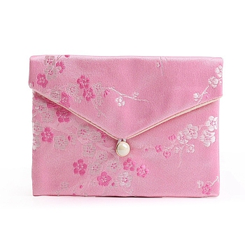 Cloth Embroidery Flower Jewelry Storage Pouches Envelope Bags, for Bracelets, Necklaces, Rectangle, Pearl Pink, 8x10cm