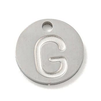 304 Stainless Steel Pendants, Laser Cut, Flat Round with Letter Charm, Stainless Steel Color, Letter G, 10x1mm, Hole: 1.4mm