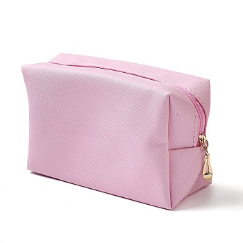Rectangle PU Leather Cosmetic Storage Zipper Bag, with Nylon Rubber, Alloy Zipper, for Makeup, Portable Travel Toiletry Bag, Pearl Pink, 22x11x1.1cm