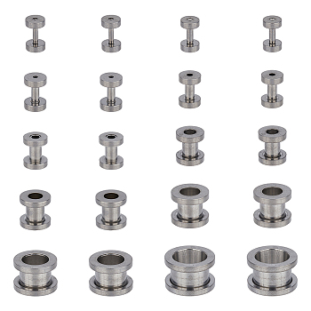 20Pcs 10 Size 304 Stainless Steel Ear Plugs Gauges, Screw Tunnel Ear Expander for Men Women, Stainless Steel Color, 10x6~24mm, Hole: 0.8~11mm, 2Pcs/size
