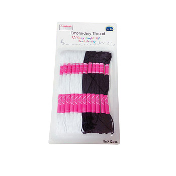 12 Skeins 2 Colors 6-Ply Polyester Embroidery Floss, Cross Stitch Threads, Black, 0.4mm, about 8.75 Yards(8m)/Skein