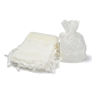 Organza Gift Bags with Lace, Rectangle, Creamy White, 14~15x10~11cm