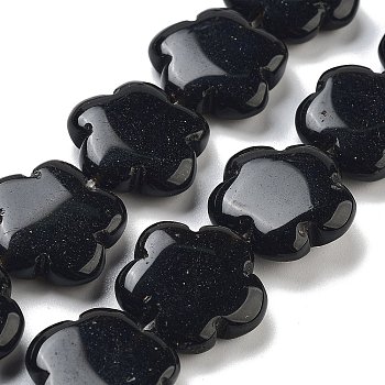 Natural Black Agate Beads Strands, Flower, 20x20x6mm, Hole: 1.4mm, about 20pcs/strand, 14.57~14.96 inch(37~38cm)