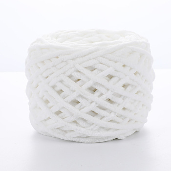 Soft Crocheting Polyester Yarn, Thick Knitting Yarn for Scarf, Bag, Cushion Making, White, 6mm