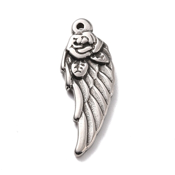 304 Stainless Steel Pendants, Wing, Stainless Steel Color, 31.5x11.5x3.5mm, Hole: 1.4mm